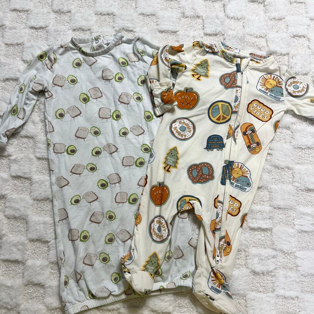 Angel Dear Bamboo Baby Bundle 0-3M Gown & Footed Sleeper Avocado Toast Peace